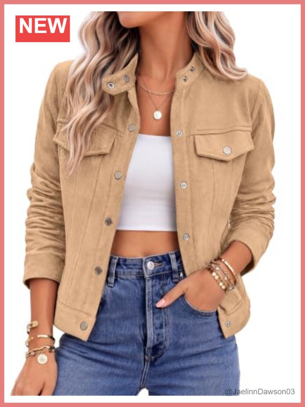 Faux Suede Cropped Jacket Snap Button Fall Shacket